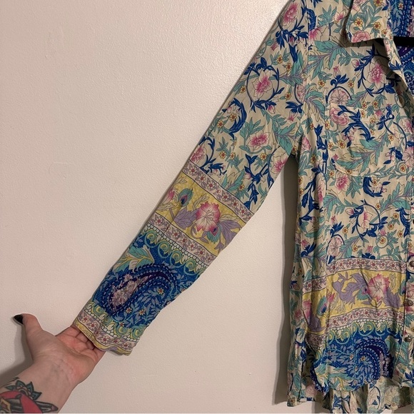 Aratta Park De La Pau Shirt Blouse Button Down Boho Paisley size Medium - Picture 3 of 6
